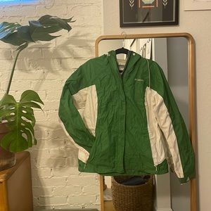 Columbia Rain Jacket ~ green and white color block ~ Large